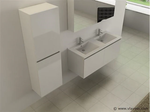 2-persoons badkamermeubel 120 cm hoogglans wit - incl. kranen - afbeelding 2 van  3