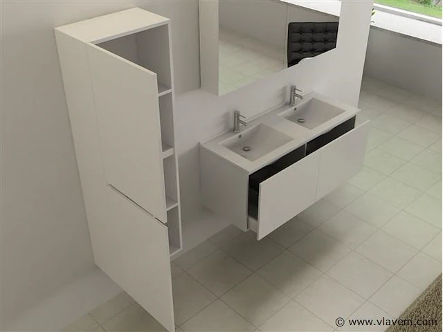 2-persoons badkamermeubel 120 cm hoogglans wit - incl. kranen - afbeelding 3 van  3