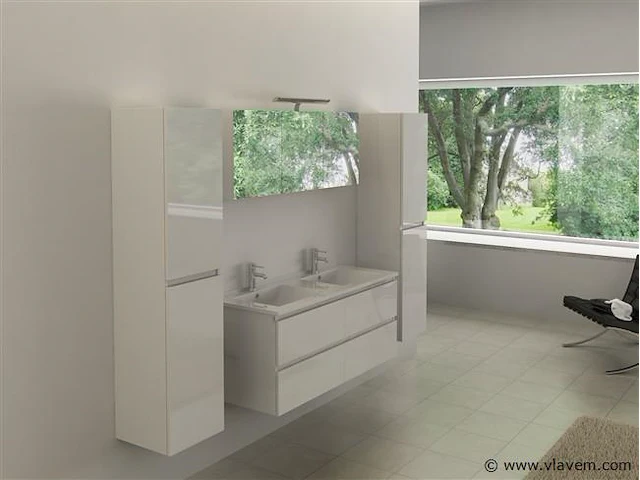 2-persoons badkamermeubel 120 cm hoogglans wit - afbeelding 1 van  6