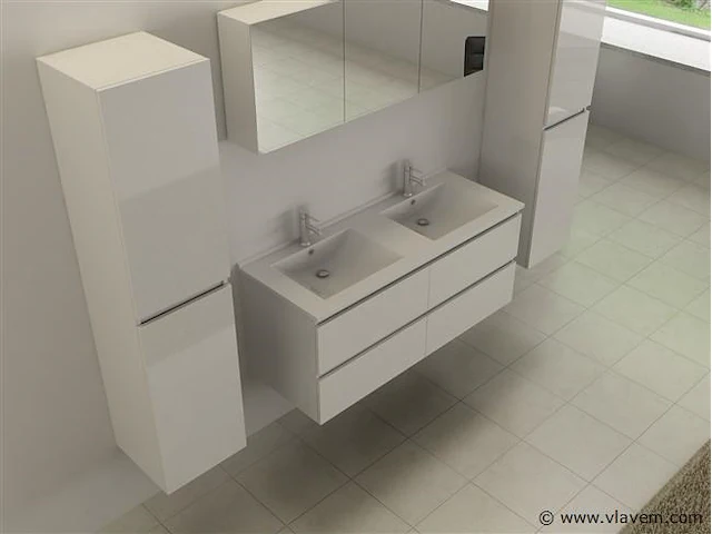 2-persoons badkamermeubel 120 cm hoogglans wit - afbeelding 2 van  6