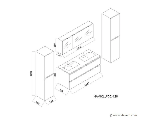 2-persoons badkamermeubel 120 cm hoogglans wit - afbeelding 6 van  6