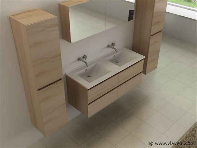 2-persoons badkamermeubel 120 cm licht hout decor - incl. kranen - afbeelding 2 van  11