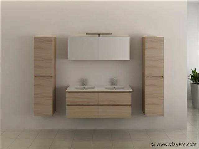 2-persoons badkamermeubel 120 cm licht hout decor - incl. kranen - afbeelding 4 van  11