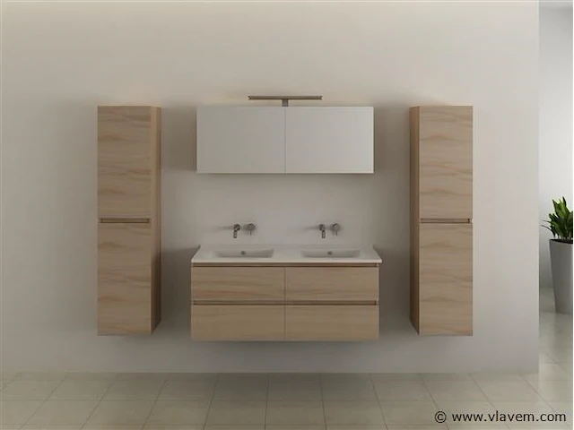 2-persoons badkamermeubel 120 cm licht hout decor - incl. kranen - afbeelding 10 van  11