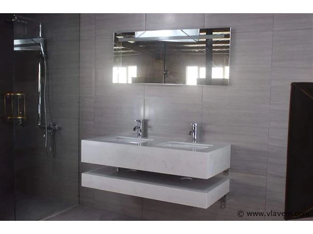 2-persoons badkamermeubel 120 cm marmer - incl. kranen - afbeelding 3 van  7