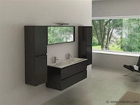 2-persoons badkamermeubel 120cm zwart - hout decor - incl. kranen - afbeelding 1 van  9