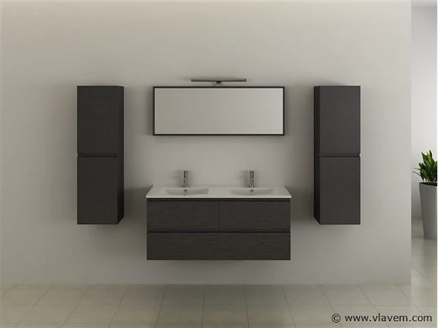2-persoons badkamermeubel 120cm zwart - hout decor - incl. kranen - afbeelding 2 van  9
