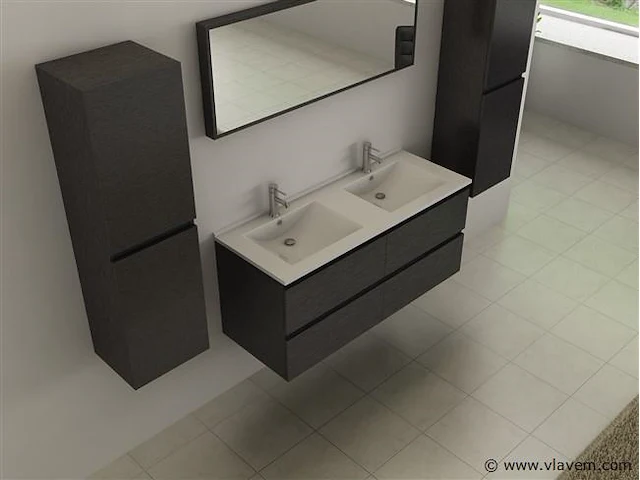 2-persoons badkamermeubel 120cm zwart - hout decor - incl. kranen - afbeelding 3 van  9
