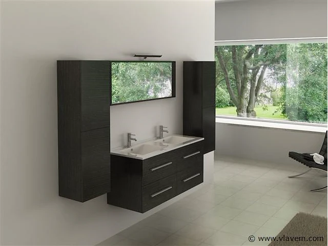 2-persoons badkamermeubel 120cm zwart - hout decor - incl. kranen - afbeelding 7 van  9