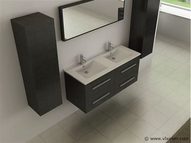 2-persoons badkamermeubel 120cm zwart - hout decor - incl. kranen - afbeelding 8 van  9