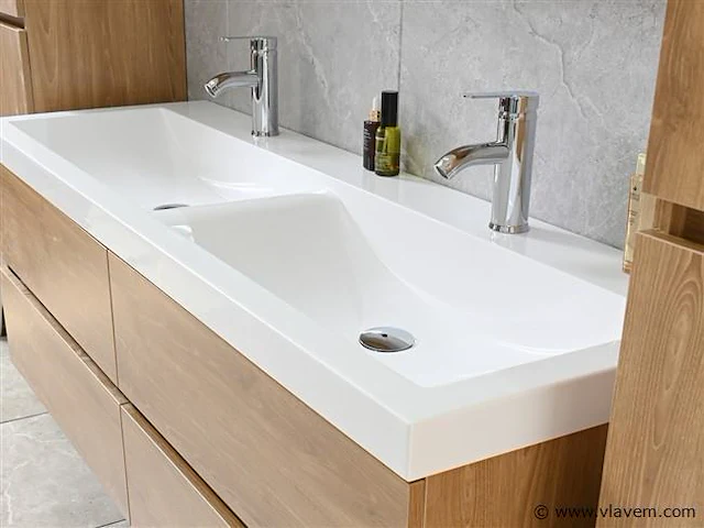 2-persoons badkamermeubel 145 cm licht hout decor - afbeelding 12 van  12