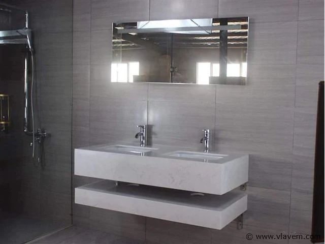 2-persoons badkamermeubel 150 cm marmer - incl. kranen - afbeelding 3 van  7