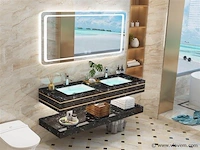 2-persoons badkamermeubel 150 cm zwart marmer - incl. kranen - afbeelding 1 van  4