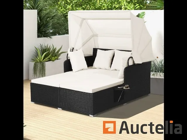 2-persoons bed rotan tuinbank met luifel - afbeelding 4 van  9