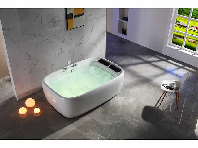 2-persoons vrijstaand massagebad glans wit - bluetooth - afbeelding 13 van  19