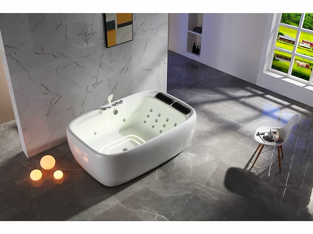 2-persoons vrijstaand massagebad glans wit - bluetooth - afbeelding 15 van  19