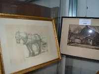 2 schilderijen in kader, 4 tekeningen in kader achter glas - afbeelding 3 van  6