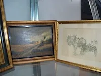 2 schilderijen in kader, 4 tekeningen in kader achter glas - afbeelding 5 van  6