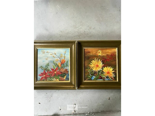 2 schilderijen op doek bloementafereel h.j mensee - afbeelding 2 van  4