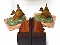 2 sets boekensteunen en klok martinon paris - afbeelding 2 van  4