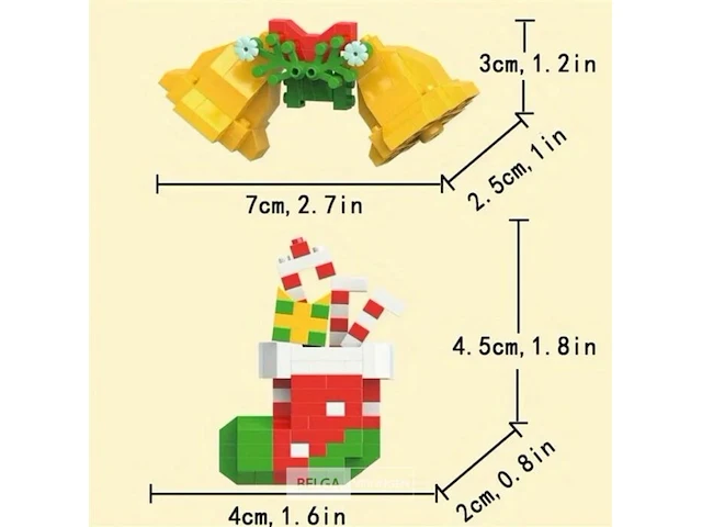 2 stuks bouwstenen kerst bellen en sok - afbeelding 2 van  2