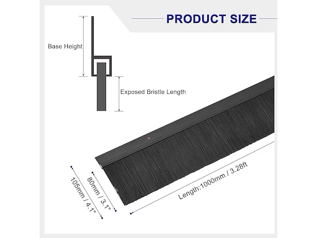 2 stuks deurborstel 105mm h , lengte 1m - afbeelding 2 van  3