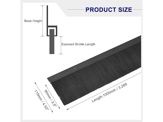 2 stuks deurborstel 115mm h , lengte 1m - afbeelding 2 van  4