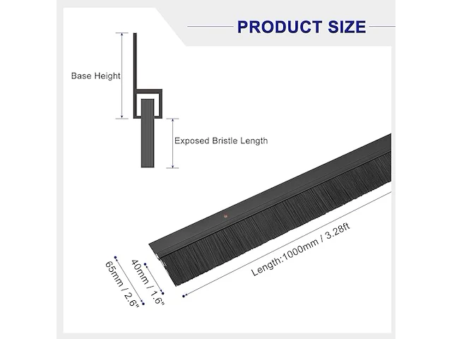2 stuks deurborstel 65mm h , lengte 1m - afbeelding 3 van  3