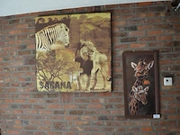 2 wandversieringen dierenprint op doek, schilderij olieverf