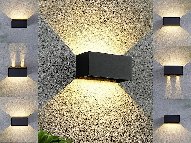 2 x 12w led zwart wandlamp 4 licht verstelbaar waterdicht - afbeelding 1 van  7