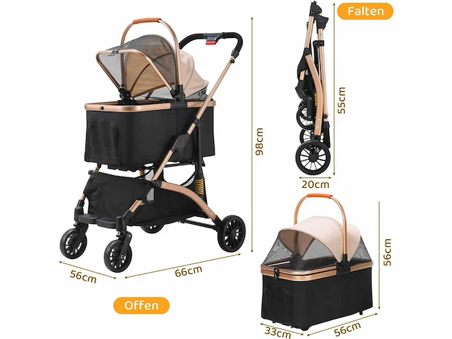 2 x 2-in-1 hondenwagen, opvouwbare kattenbuggy - afbeelding 7 van  8