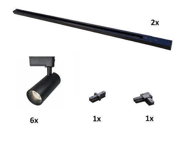 2 x 2 meter pro set railverlichting met 6x 18w 4000k railspot - afbeelding 7 van  8