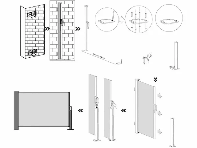 2 x 3,5 m (h x b), zijluifel, intrekbaar privacyscherm - afbeelding 4 van  9