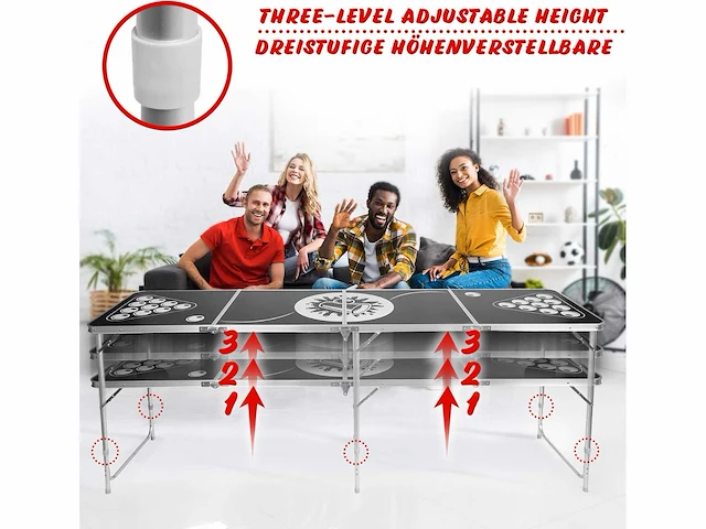 2 x beer pong tafel - opvouwbaar en in hoogte verstelbaar, 240 x 61 cm - afbeelding 3 van  6