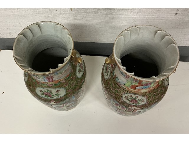 2 x chinese vazen met goudkleurige handvaten in dierenfiguur - afbeelding 2 van  4