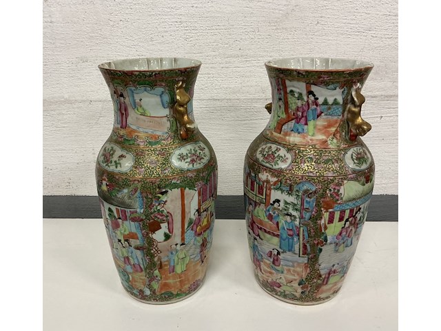 2 x chinese vazen met goudkleurige handvaten in dierenfiguur - afbeelding 3 van  4