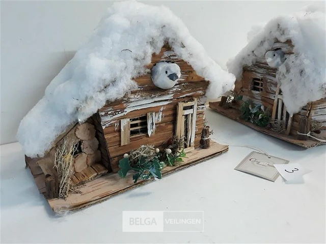 2 x deco winter sfeerhuisje 18 x 16 cm - afbeelding 3 van  3