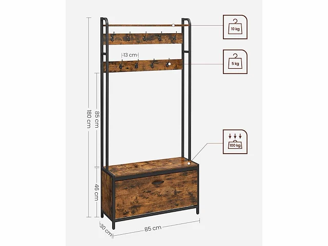 2 x entreekast met bank, 9 haken en plank - afbeelding 3 van  7