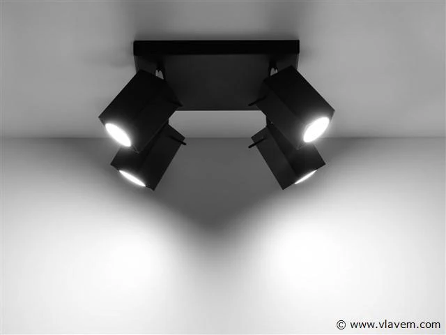 2 x focus square quad 4 plafond armatuur zwart - afbeelding 2 van  2