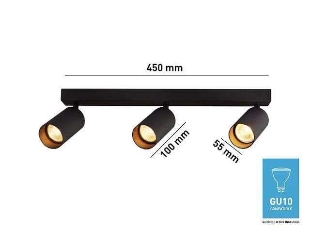 2 x gu10 opbouwspot armatuur triple cilinder zand zwart draaibaar - afbeelding 3 van  3