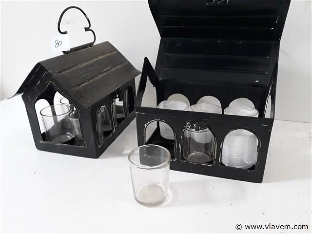 2 x huisje met 6 t-lichtglaasjes - afbeelding 2 van  2