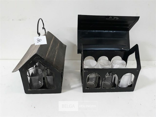 2 x huisje met 6 t-lichtglaasjes - afbeelding 1 van  3