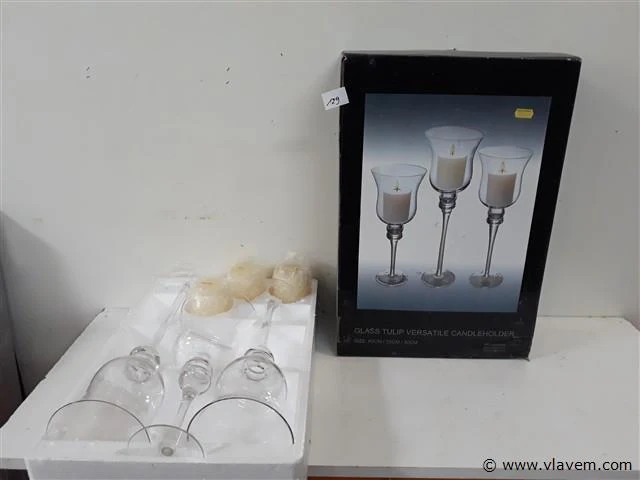 2 x kaarshouder glas 3 stuks + kaars - afbeelding 1 van  2