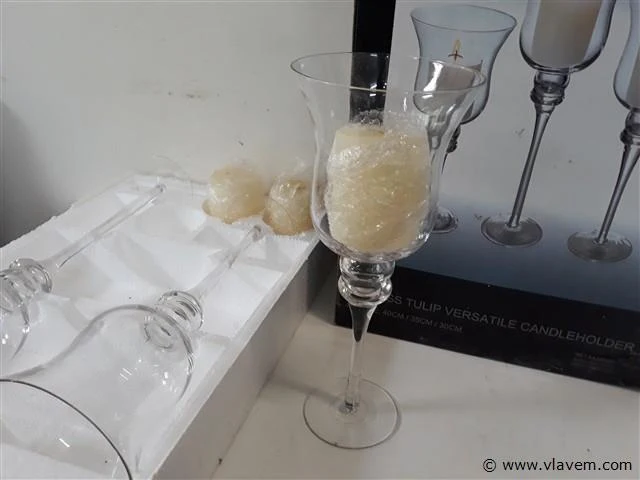 2 x kaarshouder glas 3 stuks + kaars - afbeelding 2 van  2