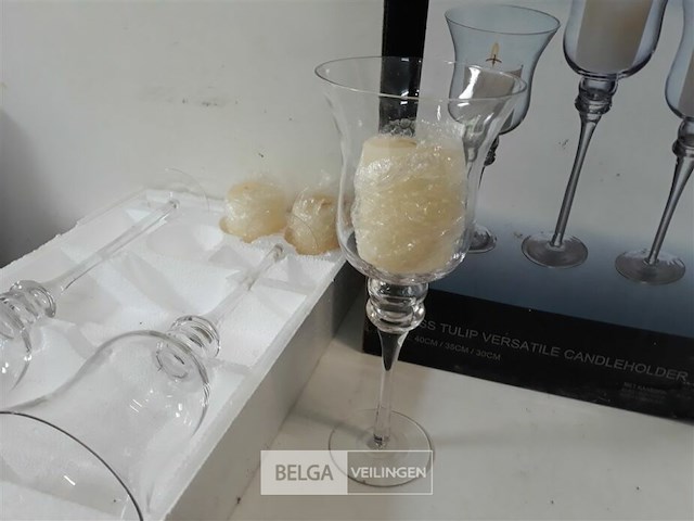 2 x kaarshouder glas 3 stuks + kaars - afbeelding 3 van  3