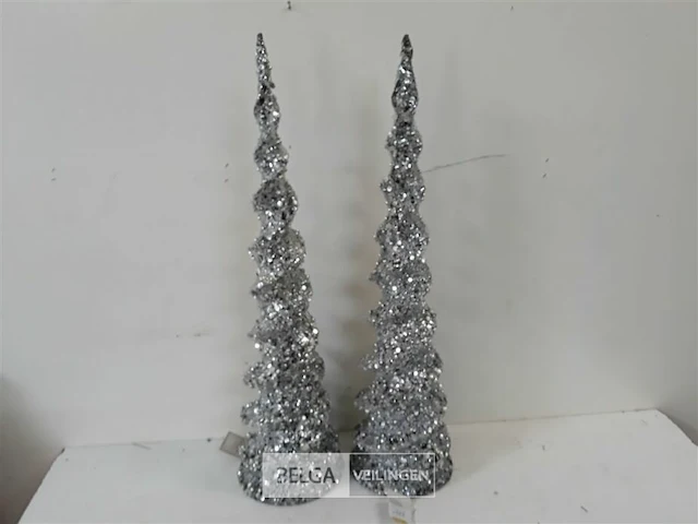 2 x kerst kegel zilver 60 cm - afbeelding 2 van  3