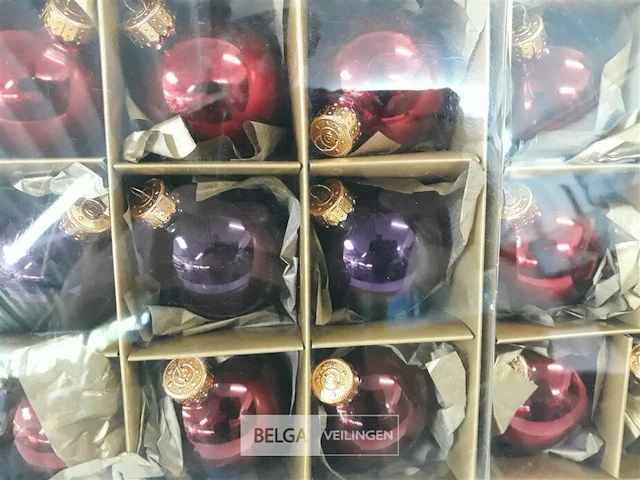 2 x kerstballen 9 stuks glas rood/paars/bordaux - afbeelding 3 van  3