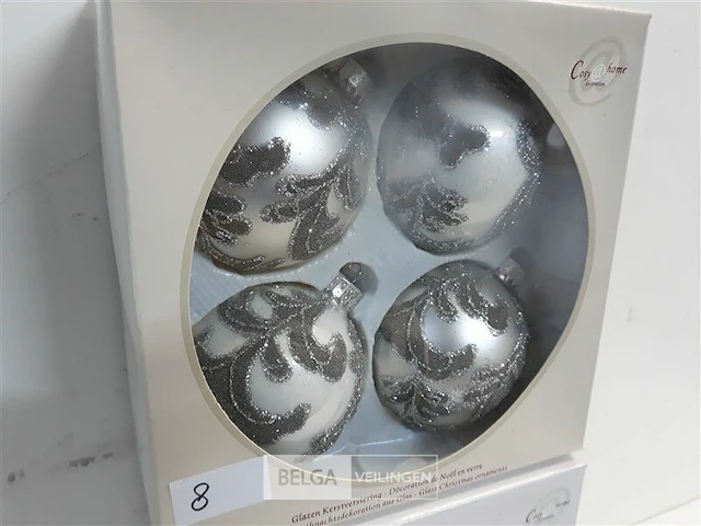 2 x kerstballen glas 4 stuks zilver - afbeelding 3 van  3