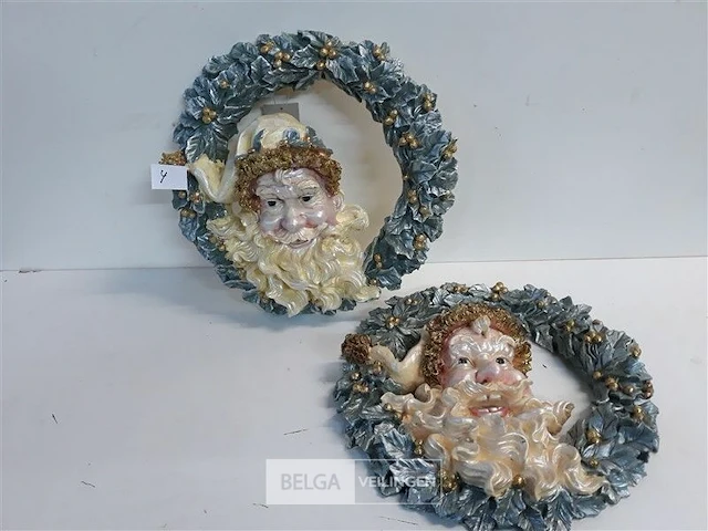 2 x krans kerstman 30 cm polyester - afbeelding 1 van  3