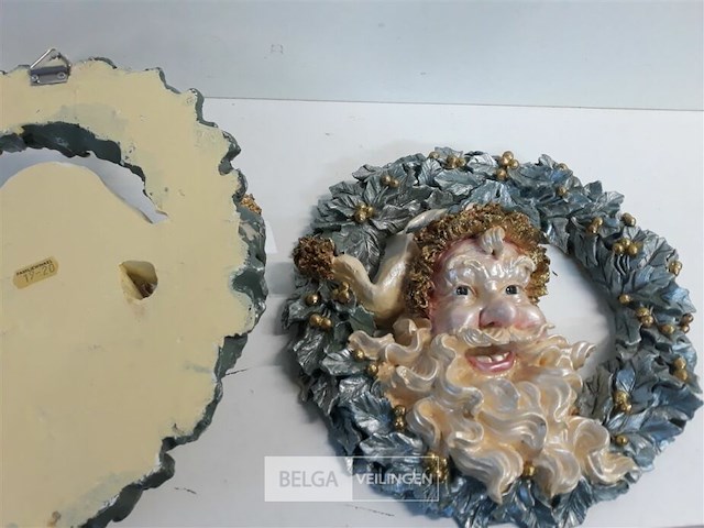 2 x krans kerstman 30 cm polyester - afbeelding 3 van  3